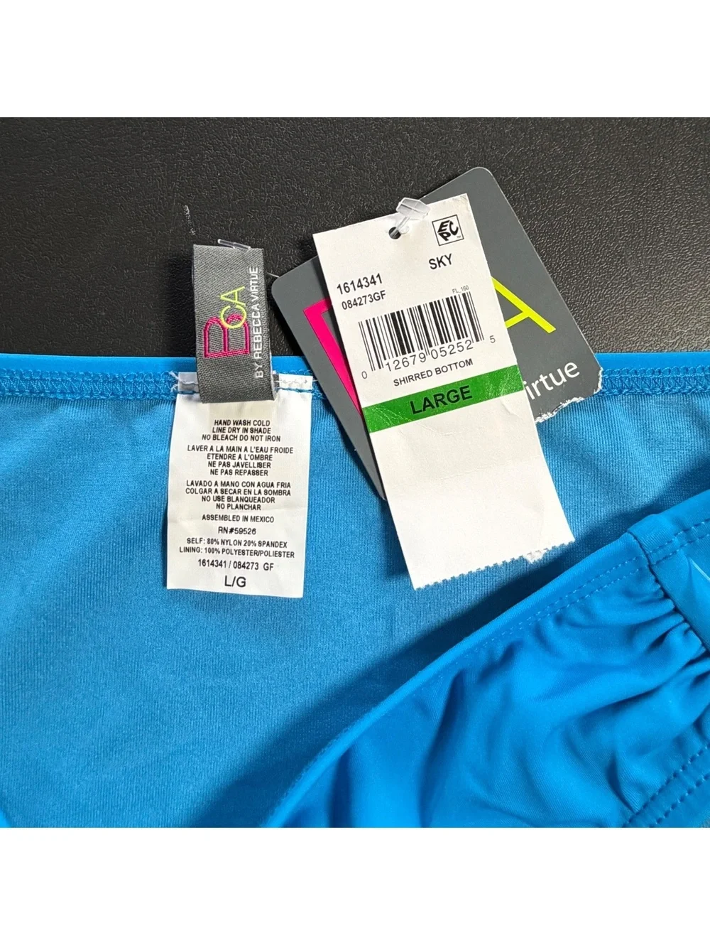 BECCA SKY blue shirred bikini swim bottoms size L NWT